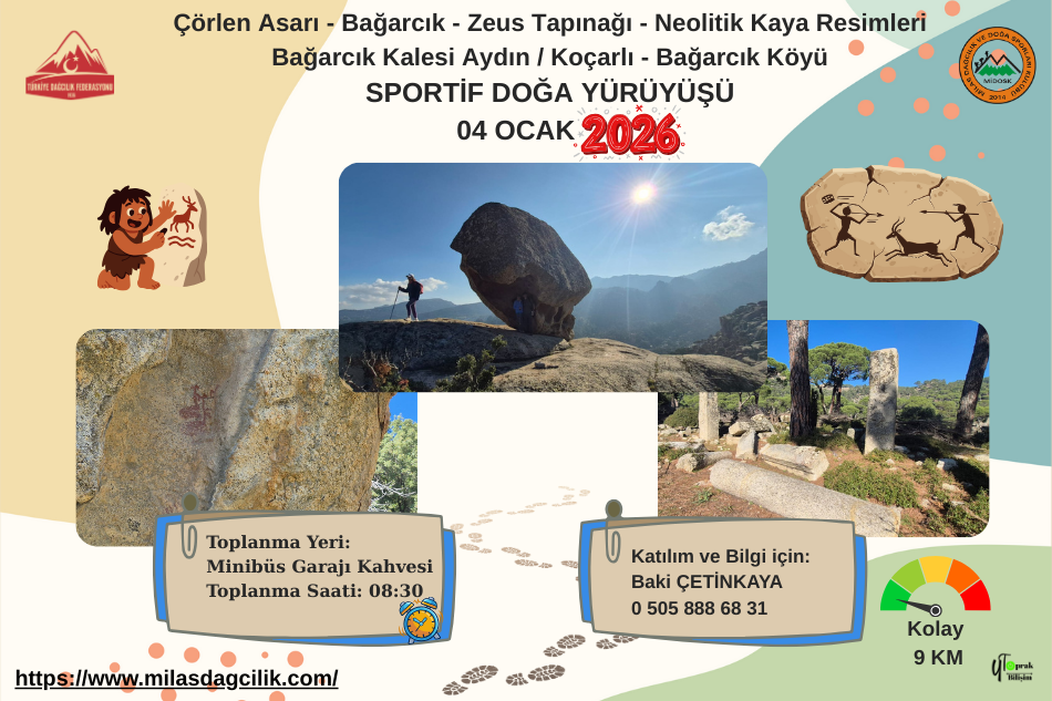 Çörlen Asarı - Bağarcık - Zeus Tapınağı - Neolitik Kaya Resimleri Bağarcık Kalesi Aydın / Koçarlı - Bağarcık Köyü SPORTİF DOĞA YÜRÜYÜŞÜ